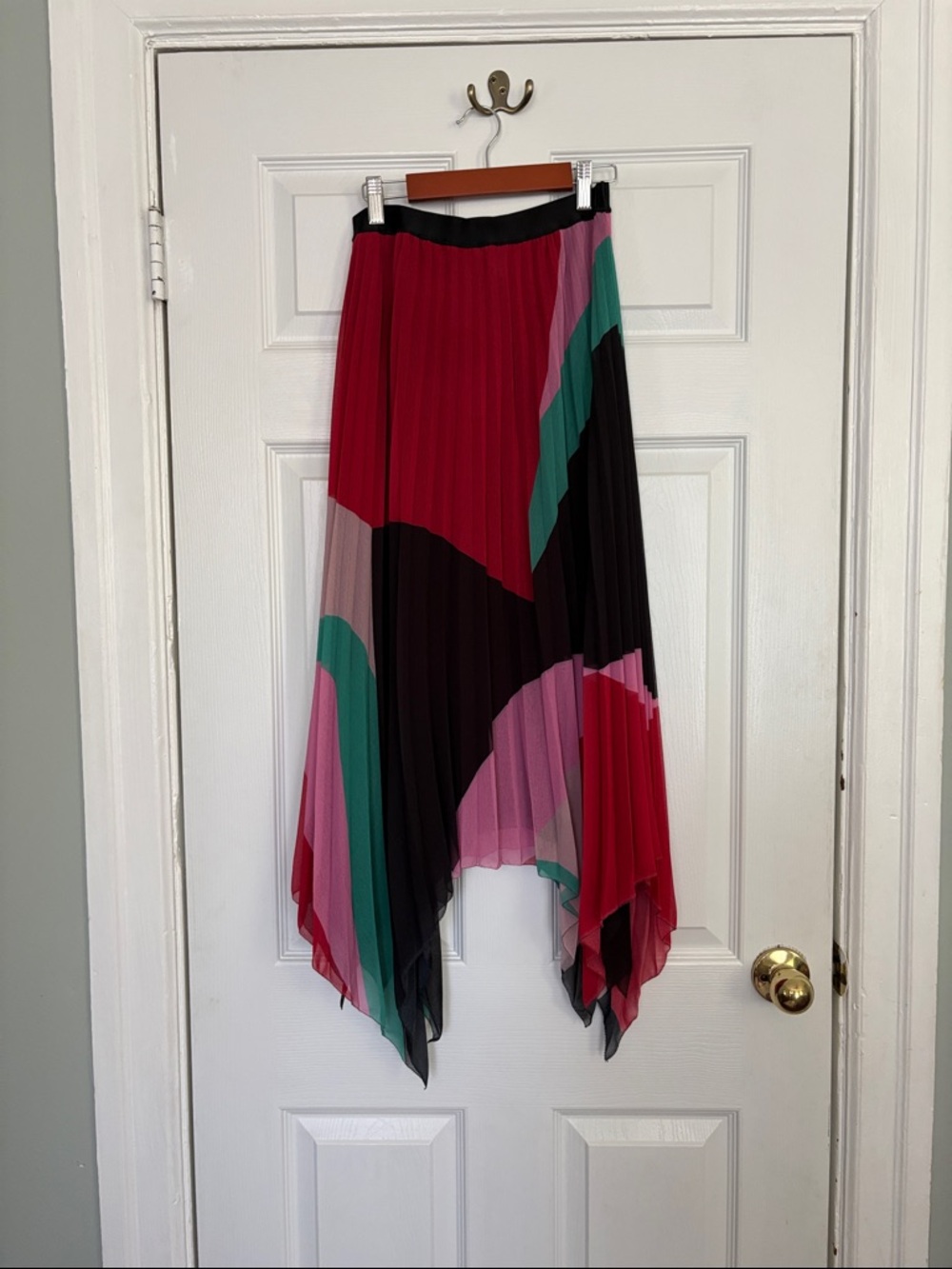 Joie Pleated Colorblock Handkerchief Hem Skirt - Multicolor size s